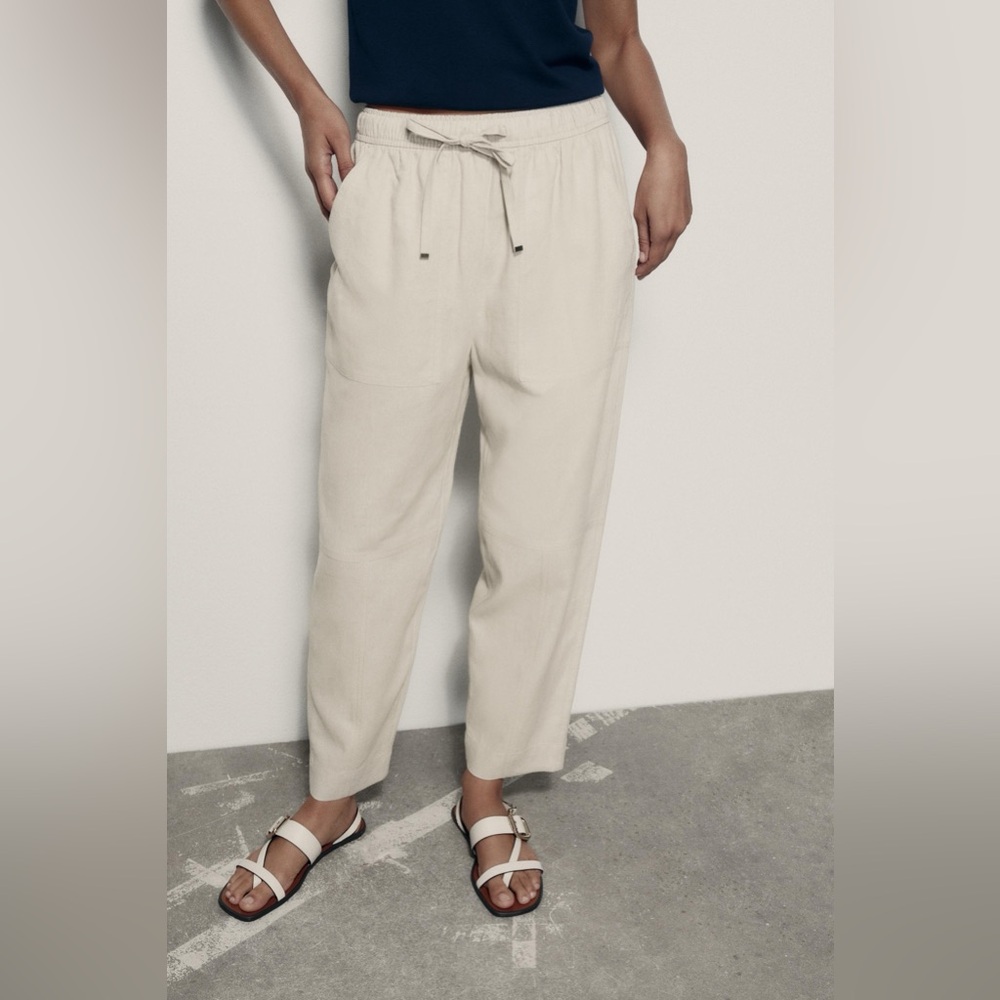 Zara Carrot Fit Linen Blend Drawstring Trousers